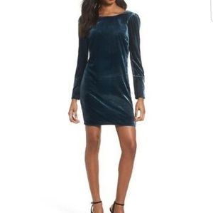 Charles Henry Teal Velvet Long Sleeve Mini Dress